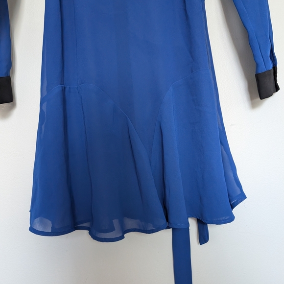 Jessica Simpson Royal Blue Long Sleeve Button Down Sheer Collared Belted Small - Picture 7 of 9